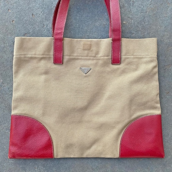 Vintage Prada Small Red Canvas Book Tote Bag AUTHENTIC - Picture 4 of 8